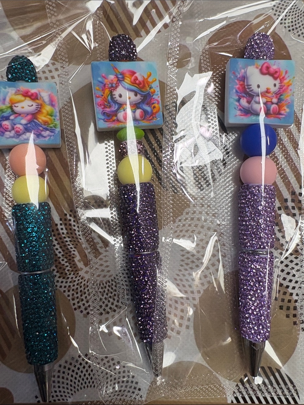 New*3pcs Hello Kitty 🩵Glitter Unicorn Ballpoint Pens - Purple, Teal, Pink